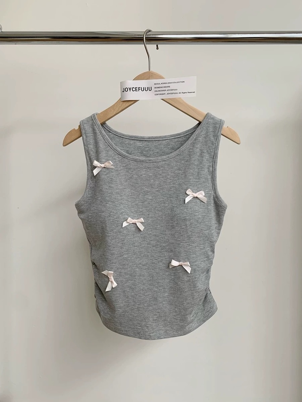 Gray Sleeveless Bow-Embellished Tank Top
